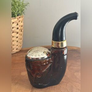 AVON Brown Glass Cologne Perfume Bottom Empty shape of Pipe Gold trim